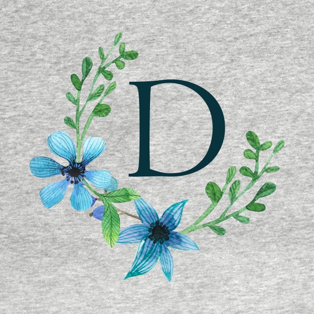 Floral Monogram D Pretty Blue Flowers by floralmonogram